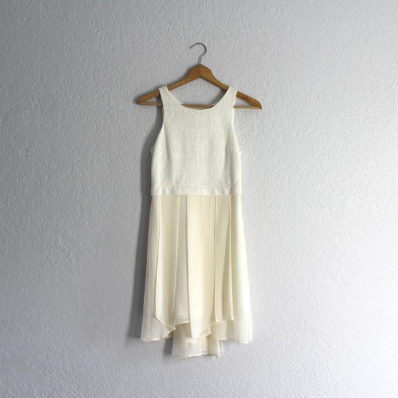 BCBGeneration Jacquard & Chiffon Fit & Flare Dress Size 0 Ivory flowy hi-lo - Picture 1 of 13